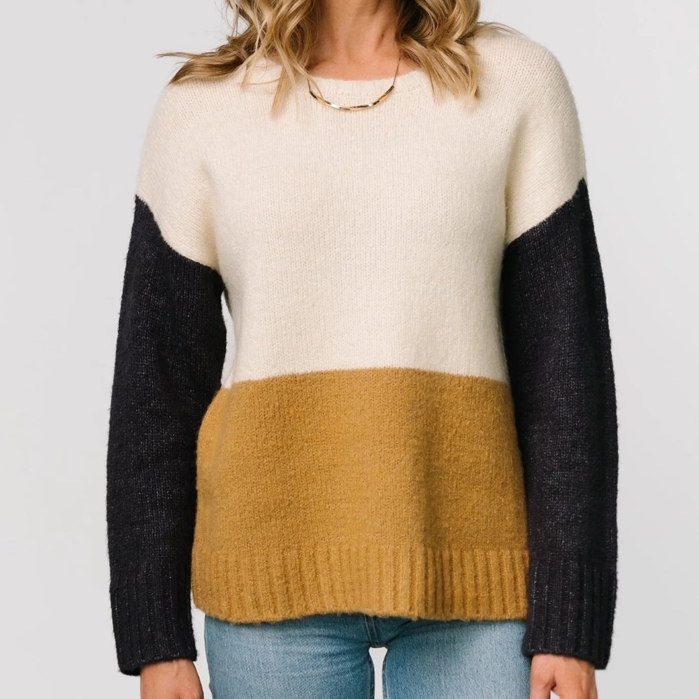 BALTIC BORN $65 Womens Medium Randi Colorblock Cream Navy Tan Pull Over Sweater